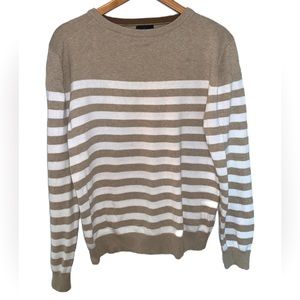 Alex Stevens Khaki & White Stripe Cotton Crewneck Sweater Size Medium